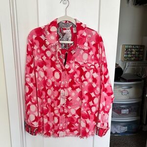 Lizzie Red & White Printed Button-Down Shirt